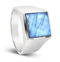 GENTS S/S NATURAL LABRADORITE SIGNET RING