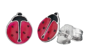 S/S 925 KIDS HERZENGEL RED LADYBUG ENAMEL STUD EARRINGS