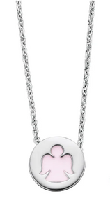 S/S 925 KIDS HERZENGEL PINK ENAMEL ANGEL DISC NECKLACE