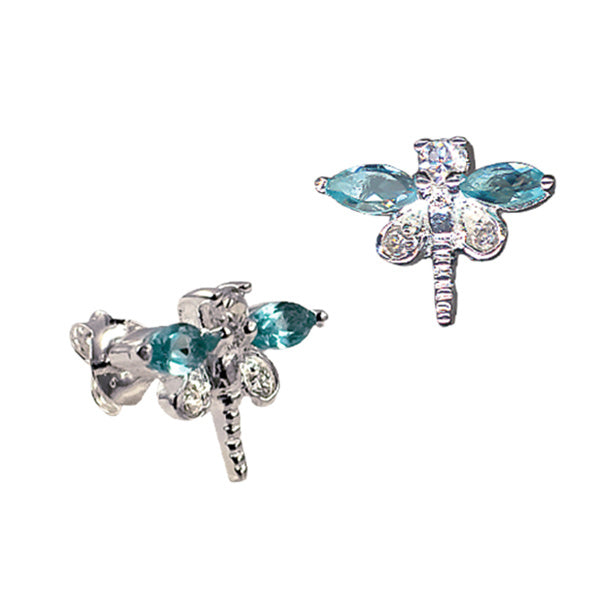 S/S 925 KIDS BLUE TOPAZ CZ & CZ DRAGONFLY STUD EARRINGS