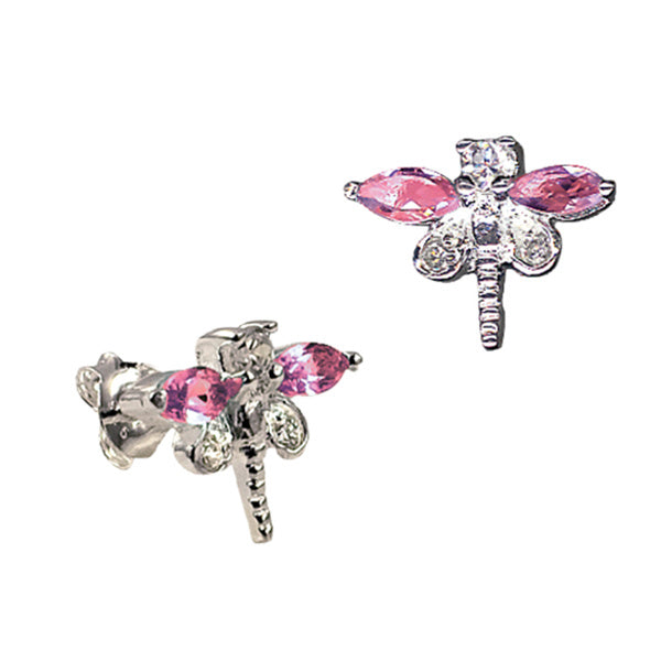 SS 925 KIDS PINK CZ DRAGONFLY STUD EARRINGS