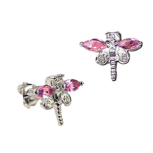 SS 925 KIDS PINK CZ DRAGONFLY STUD EARRINGS