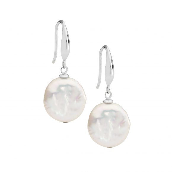 ELLANI COLLECTIONS S/S 12MM FRESHWATER COIN PEARL SHP HOOK EARRINGS