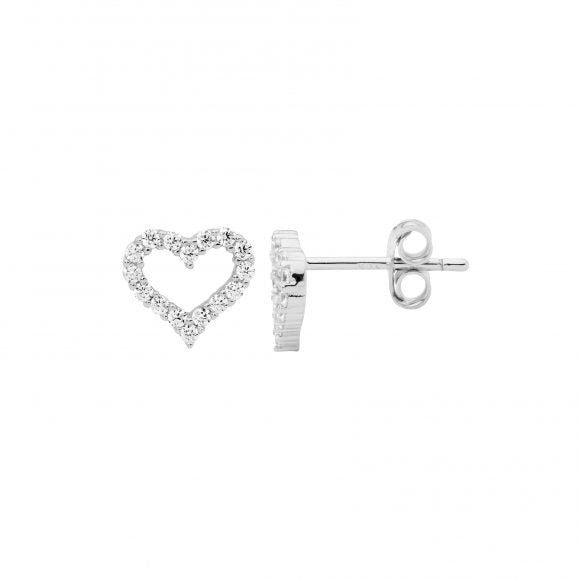 ELLANI COLLECTIONS S/S WH CZ 8MM OPEN HEART STUD EARRINGS