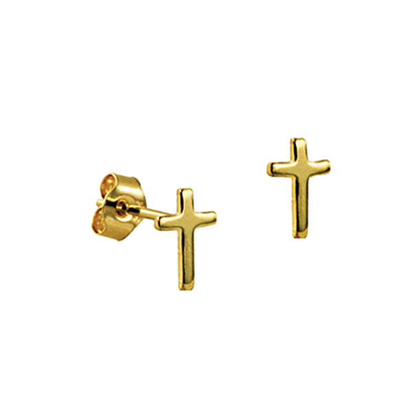 9CT YG CROSS STUD EARRINGS