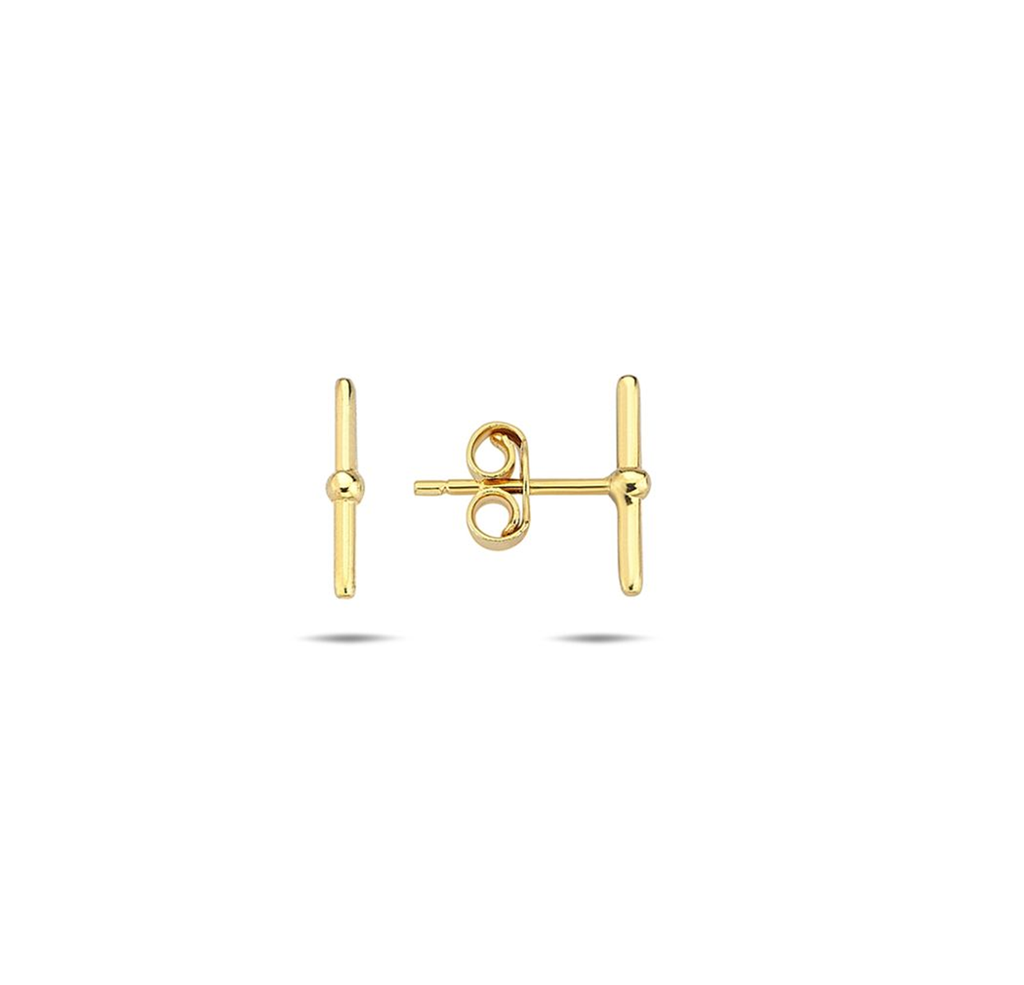 9CT YG T-BAR STUD EARRINGS