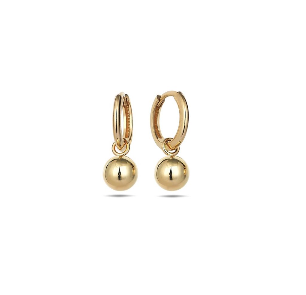 9CT YG SLIDING BALL DROP ON PLAIN HUGGIE EARRINGS