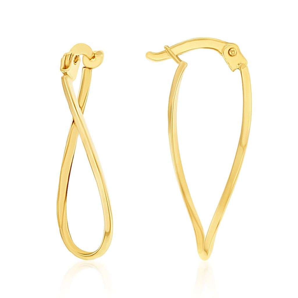 9CT YG SUPER FINE KNIFE EDGE WAVY OVAL HOOP EARRINGS