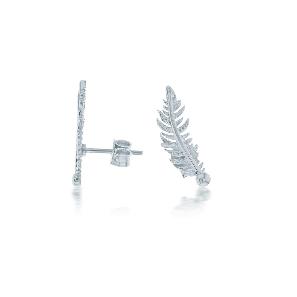 9CT WG FEATHER STUD EAR CLIMBER EARRINGS