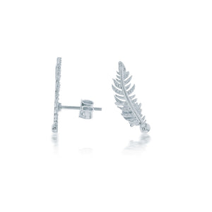 9CT WG FEATHER STUD EAR CLIMBER EARRINGS