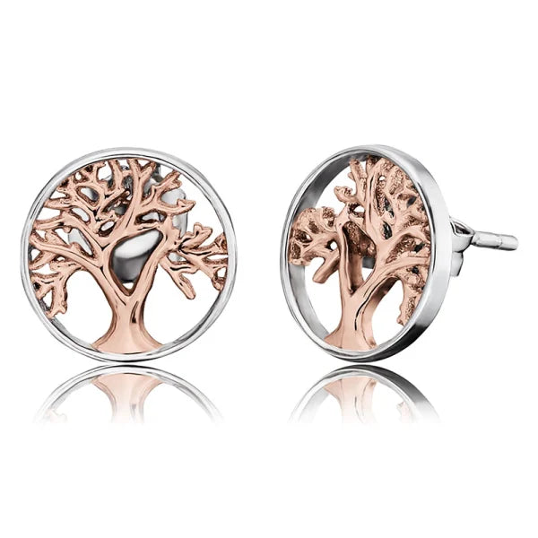 ENGELSRUFER SILVER ROSE GOLD TREE OF LIFE STUD EARRINGS