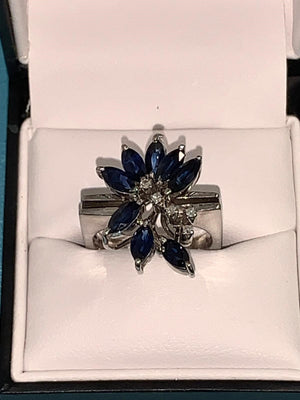 PRE LOVED 18K WG SAPPHIRE & DIA RETRO STYLE RING