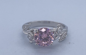 STERLING SILVER 925 PINK CZ 4 CLAW FLOWERS ON SHANK RING - 8MM