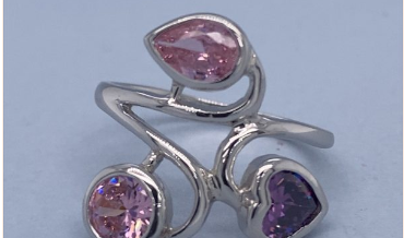 STERLING SILVER 925 PINK+PURPLE RND+HEART+T/DROP CZ RING - 18MM