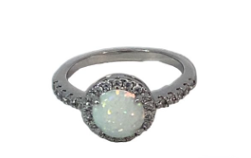 STERLING SILVER 925 CZ PAVE SYNTH OPAL HALO RING - 10MM