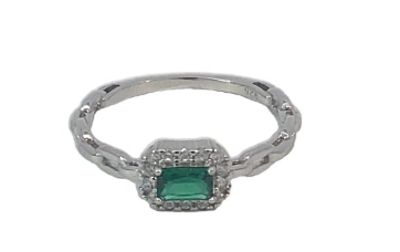 STERLING SILVER 925 RECT EMERALD CZ PAVE CHAIN LINK RING - 7MM