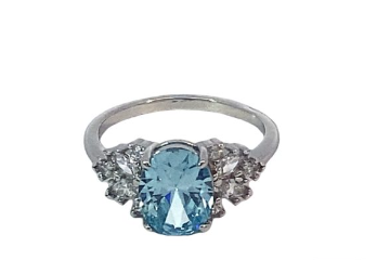 STERLING SILVER 925 OVAL LIGHT BLUE+MARQ CZ PAVE RING - 9MM