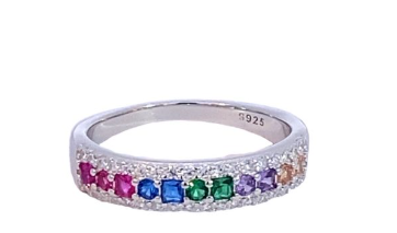 STERLING SILVER 925 MULTI COLOR CZ PAVE ETERNITY RING - 5MM