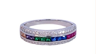 STERLING SILVER 925 MULTI COLOR SQ CENTRE CZ PAVE RING - 6MM