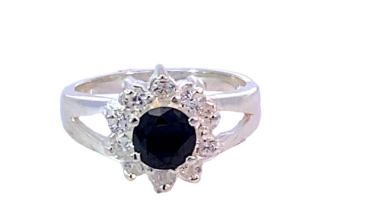 STERLING SILVER 925 BLACK+WH CZ PAVE FLOWER RING - 12MM