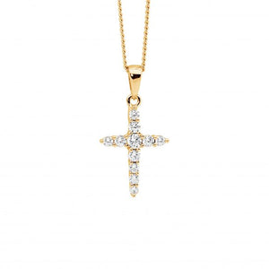 ELLANI COLLECTIONS SS WH CZ 15MM CROSS PENDANT W/ GOLD PLATING