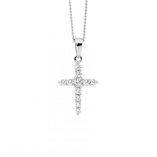 ELLANI COLLECTIONS SS WH CZ 15MM CROSS PENDANT