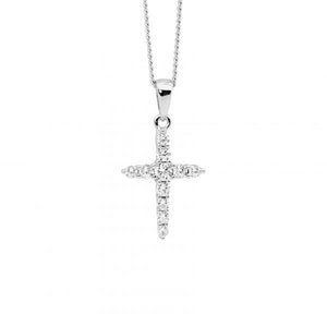 ELLANI COLLECTIONS SS WH CZ 15MM CROSS PENDANT