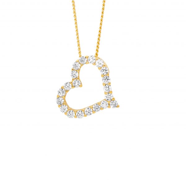 ELLANI COLLECTIONS SS WH CZ 13MM OPEN HEART ON ANGLE PENDANT W/ GOLD PLATING