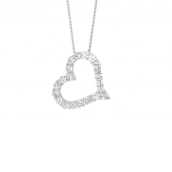 ELLANI COLLECTIONS SS WH CZ 13MM OPEN HEART ON ANGLE PENDANT