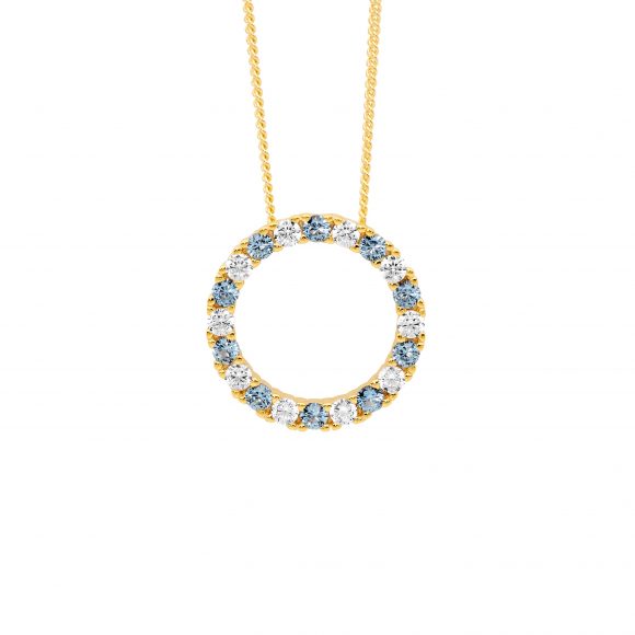 ELLANI COLLECTIONS S/S SPINEL & WH CZ 16MM OPEN CIRCLE PENDANT WITH GOLD PLATING