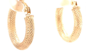 9CT YG HOL MESHED TUBE HINGE HOOP EARRINGS - 15X2.5 0.79g