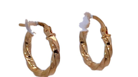 9CT YG HOLLOW TWISTED TUBE HOOP EARRINGS - 15X2 - 0.98g