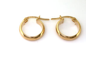 9CT YG HOLLOW D-SHAPE HINGE HOOP EARRINGS - 13X3 - 1g