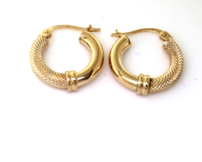 9CT YG HOL PLAIN+MESH TUBE HOOP EARRINGS - 16X3 - 1.4g