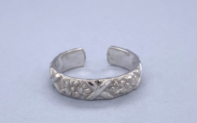 STERLING SILVER 925 FLOWERS ETCHED TOE RING - 5MM - 2.7g