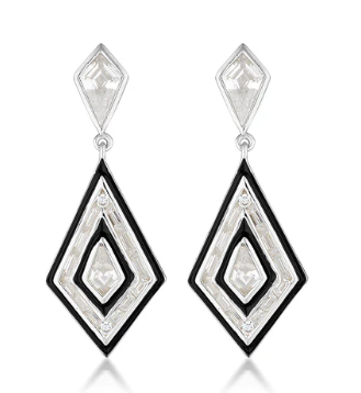 GEORGINI REFLECTION ART DECO WITH SILVER & BLACK ENAMEL EARRINGS