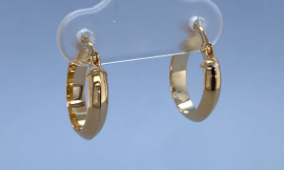 9CT YG HOLLOW D-SHAPE HINGE HOOP EARRINGS - 13X3 - 0.9g