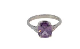 STERLING SILVER 925 RH PL RECT AMETHYST CLAW SET RING - 10MM