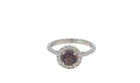 STERLING SILVER 925 RH PL BROWN TOPAZ+WH CZ PAVE HALO RING - 10MM