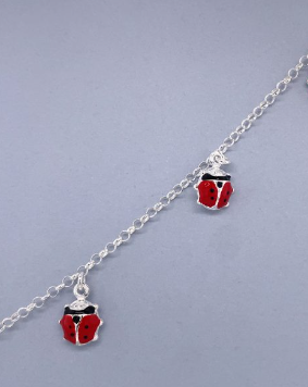 SS 925 KIDS RED+BL ENAMEL LADYBUGS ON ROLO BRAC - 2MM 15+2CM