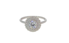 STERLING SILVER 925 RH PL CZ PAVE HALO SOLITAIRE RING - 8MM