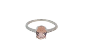 STERLING SILVER 925 RH PL OVAL MORGANITE CZ PAVE RING - 8MM