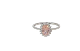 STERLING SILVER 925 RH PL OVAL MORGANITE CZ HALO RING - 10MM