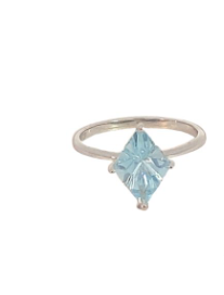 STERLING SILVER 925 KITE SHAPE BLUE TOPAZ CLAW SET RING - 13MM