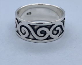 STERLING SILVER 925 OXI CELTIC SPIRAL ETCHED BAND RING - 9MM