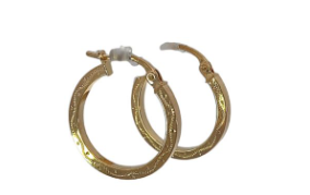 9CT YG ETCHED SQ TUBE HINGE HOOP EARRINGS - 20X2 - 1.3g