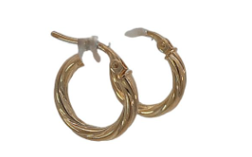 9CT YG HOL TWISTED TUBE HINGE HOOP EARRINGS - 15X2 - 0.75g