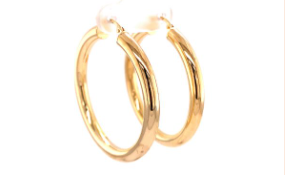 9CT YG HOLLOW D-SHAPE HINGE HOOP EARRINGS - 22X3 - 1.4g