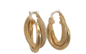 9CT YG PLAIN+MESH DBL TUBE HOOP EARRINGS - 23X5 - 2.6