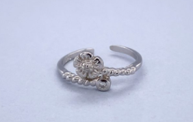 STERLING SILVER 925 CZ FLOWER MILLGRAIN TOE RING - 8MM - 1.1g